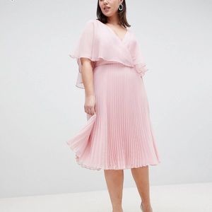 ASOS CURVE midi dress with pleated skirt and flutter sleeves, baby pink size 16